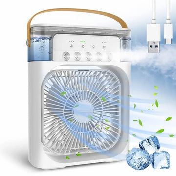 Mini AC Portable Mini Fan Artic Cooler with 7 Colors LED Light, 1/2/3 H Timer, 3 Wind Speeds and 3 Spray Modes for Office,Home,Dorm,Travel