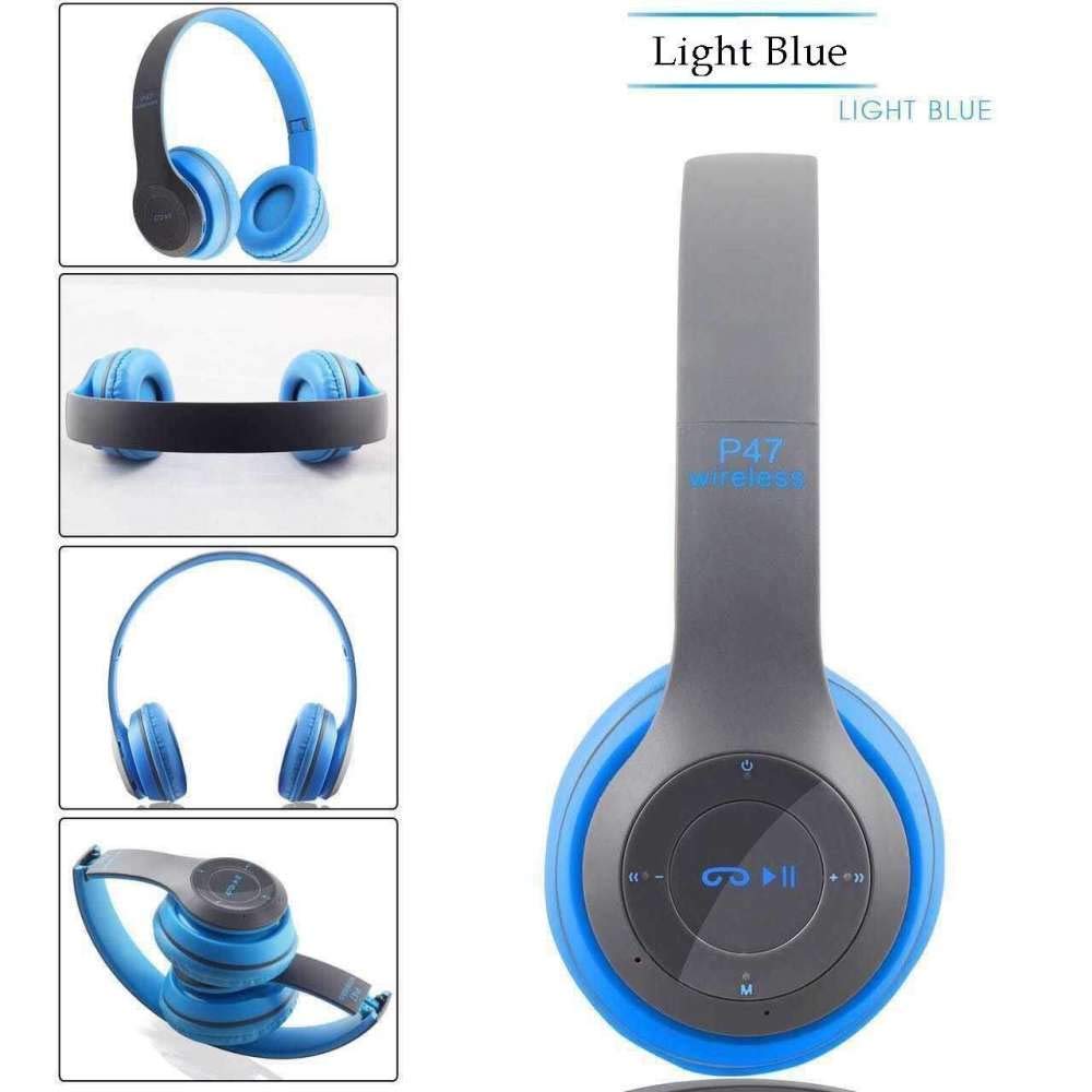 P47 Wireless Bluetooth On Ear Headphones 5.0+EDR with Volume Control, HD Sound and Bass, Mic, SD Card Slot (Multicolor)
